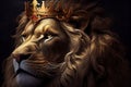 Magnificent lion with golden crown Generative AI Illustration