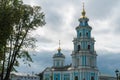 Kostroma, Russia, July 8, 2023. The restored Epiphany Cathedral against the background of a cloudy sky.