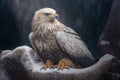 Magnificent and majestic white eagle resting on a snowy rock. Generative AI