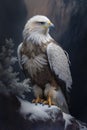 Magnificent and majestic white eagle resting on a snowy rock. Generative AI