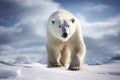 Magnificent Male Polar Bear waking toward the camera with snow background