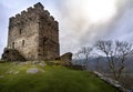 Magnificent moody sunset view of the tower of the crumbling ruins of Dolwyddelan Castle in Snowdonia National Park Royalty Free Stock Photo