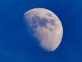 Magnificent moon in broad daylight where we see more than half of the planet waxing gibbous moon, we can clearly distinguish