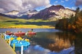 Magnificent morning on Pyramid lake in Canada. Royalty Free Stock Photo