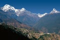 Mt. Fishtail and Annapurna Range with Ghandruk village, Nepal Royalty Free Stock Photo