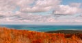 Magnificent  natural landscape view from the mountain on Georgian Bay, Lake Huron with tranquil, turquoise waters on sunny autumn Royalty Free Stock Photo