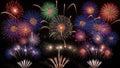 A magnificent night sky illuminated by a spectacular display of colorful fireworks Royalty Free Stock Photo