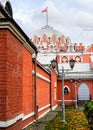 Side view of the Petroff Palace through the fortress wall, Moscow, Russia. Royalty Free Stock Photo