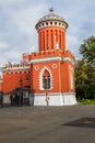 The right one of a pair of towers on the main entrance into the complex of Petroff palace, Moscow, Russia. Royalty Free Stock Photo