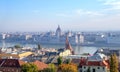 The magnificent panorama of Budapest, a view of the Danube, the parliament building and the city rooftops