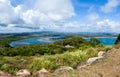 A magnificent panorama of the winding blue bay with sailing regatta Australia Royalty Free Stock Photo