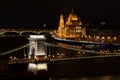 The magnificent Parliament building in Budapest, right on the banks of the Danube at night