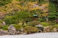 Magnificent pine trees, cherry blossoms in spring, and stone lantern, Kenrokuen gardens, Kanazawa, Western Japan Royalty Free Stock Photo