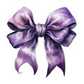 A magnificent purple bow on a white background using Watercolor. Generative AI