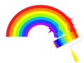 Magnificent rainbow design drawn by a roller on a white background