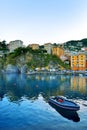 Magnificent light and color reflections create a magical atmosphere in the characteristic city of camogli