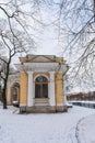 St. Petersburg, Russia, February 4, 2024. Side facade of the Rossi Pavilion in winter. Royalty Free Stock Photo