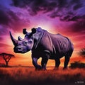 Magnificent Rhino Silhouette against Twilight Sky
