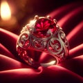 Exquisite ruby ring with ornate filigree setting for luxury jewelry collection Royalty Free Stock Photo
