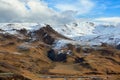 Magnificent scenery from a high place in the morning, mountains and villages. In the winter there is snow covering the area