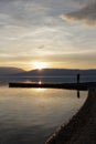 Magnificent scenery .man picturing sunset over lake prespa in macedonia