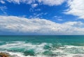 Magnificent sea panoramic landscape. Seascape with impressive blue sky and white bizarre clouds