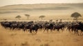 A herd of wildebeest migrating across the savannah created with Generative AI