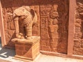 A magnificent sight to behold, a laterite carved elephant stands tall,
