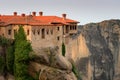 Magnificent spring landscape.Beautiful view on the Holy Monastery of Varlaam placed on edge of high rocks. Royalty Free Stock Photo