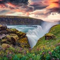 Magnificent summer view of Gullfoss - popular tourist destination.