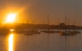 Magnificent sunset color in marina harbor. End of a warm sunny day in Ibiza, St Antoni de Portmany Balearic Islands, Spain Royalty Free Stock Photo