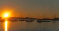 Magnificent sunset color in marina harbor. End of a warm sunny day in Ibiza, St Antoni de Portmany Balearic Islands, Spain Royalty Free Stock Photo