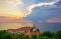 Magnificent sunset over old town of Piran, Slovenia