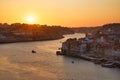 Magnificent sunset over the Porto city center and the Douro river, Portugal. Panoramic view of Old Porto Royalty Free Stock Photo