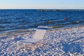 Magnificent sunset view on the Gulf of Mexico with a sunbed, Florida, USA