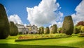 Magnificent topiary and formal garden in front of Lanhydrock Country House in Cornwall, England Royalty Free Stock Photo