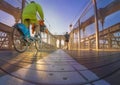 a magnificent view of Brooklyn Bridge with cyclist Royalty Free Stock Photo