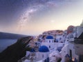 Magnificent view of the city of Oia on the island of Santorini Greece during a beautiful sunset in the Mediterranean. Love and tra