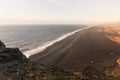 magnificent view from the cliff on beautiful wavy sea, vik dyrholaey, reynisfjara