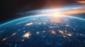 Glowing City Lights: A Panoramic View of Earth\'s Globe from Space with Light Clouds and Generative AI Royalty Free Stock Photo