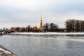 St. Petersburg, Russia, February 2020. View of the Peter and Paul Fortress from the Petrograd side.