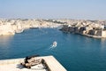 Valletta, Malta, August 2019. A cannon guarding the exit from the harbor. Royalty Free Stock Photo