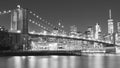 a magnificent view of the lower Manhattan and Brooklyn Bridge, black and white, New York Royalty Free Stock Photo