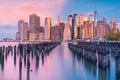 a magnificent view of Lower Manhattan and the financial district at sunset, New York City