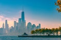 a magnificent view of Lower Manhattan and the financial district at sunset, New York City