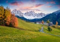 Magnificent view of Santa Maddalena village in front of the Geisler or Odle Dolomites Group Royalty Free Stock Photo