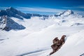 Magnificent view of the snow-white tall mighty mountains Elbrus, ski resort, The Kabardino-Balkarian Republic, Russia