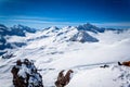 Magnificent view of the snow-white tall mighty mountains Elbrus, ski resort, The Kabardino-Balkarian Republic, Russia