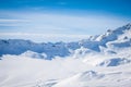 Magnificent view of the snow-white tall mighty mountains Elbrus, ski resort, The Kabardino-Balkarian Republic, Russia