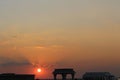 A magnificent view of a sunset near a hindu lord Krishna temple where thousands visit everyday. It is the indian river water Royalty Free Stock Photo